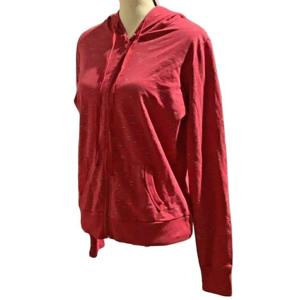 Ultra Teeze Womens Space Dye Drawstring Hoodie Size M Front Zip Fuschia